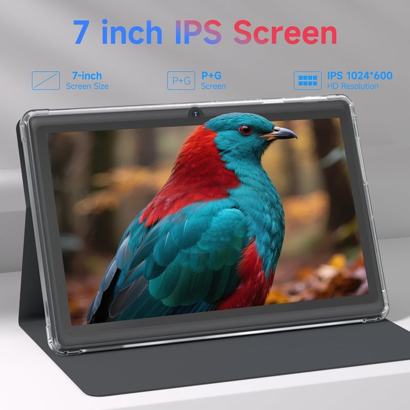 Aheadlink Android 14 Tablet 7 inch Tablets with Case, 8GB RAM 32GB ROM 1TB Expand, Quad-Core Processor Tablet PC, 1024 x 600 IPS Screen, Dual Camera, 3000mAh Battery, Bluetooth, WiFi, GMS, Widevine L1, Black - Image 3